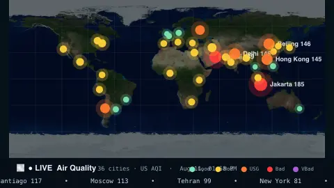 Air Quality screensaver — The world breathing, live.