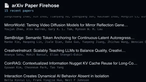 arXiv Paper Firehose screensaver — New research papers, via the pipeline.
