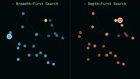 BFS vs DFS Explorer screensaver — Breadth-first and depth-first search exploring, side by side.