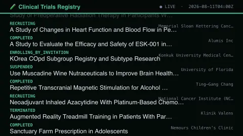 Clinical Trials Registry Feed screensaver — Real newly-registered clinical trials.
