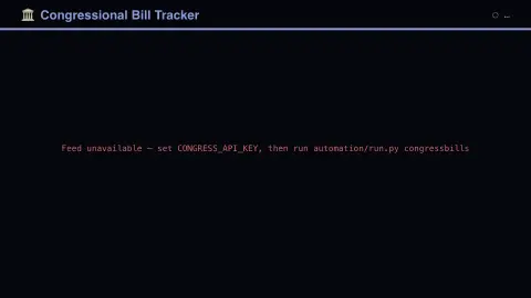 Congressional Bill Tracker screensaver — Real newly-updated US Congress bills.