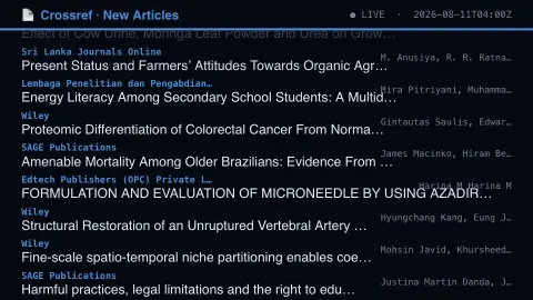 Crossref New Articles screensaver — Real newly-registered journal articles, live.