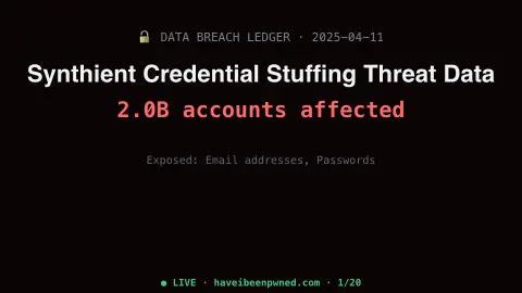 Data Breach Ledger screensaver — A real scrolling ledger of major publicly reported data breaches.