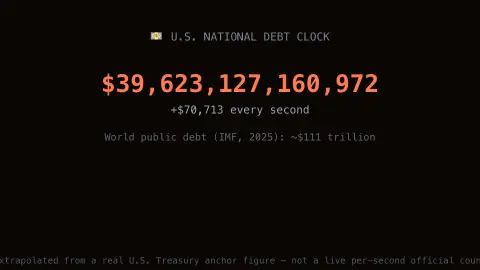 Global Debt Clock screensaver — A live-ticking U.S. national debt clock, from real Treasury figures.