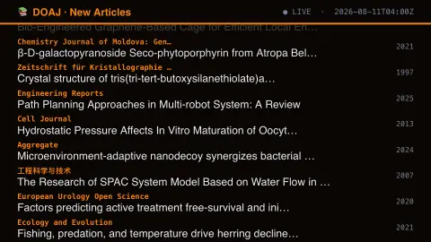 DOAJ New Articles screensaver — Real new open-access journal articles, live.