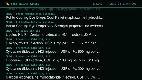 FDA Recall Alert Board screensaver — Real US food and drug recalls.