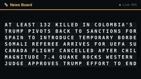 News Board screensaver — Today's headlines, split-flap style.