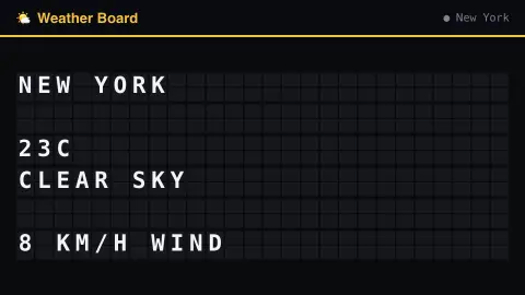 Weather Board screensaver — Current conditions, split-flap style.