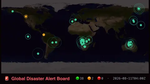 Global Disaster Alert Board screensaver — Real multi-hazard alerts, mapped.