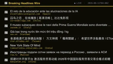 Breaking Headlines Wire screensaver — Real live headlines, straight from GDELT.