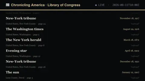 Historic Newspapers screensaver — American papers, a century ago.