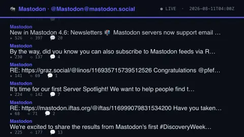 Mastodon Single Account screensaver — One real Mastodon account, live.