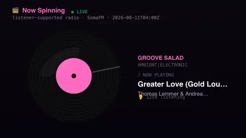 Now Spinning screensaver — What's playing on SomaFM now.