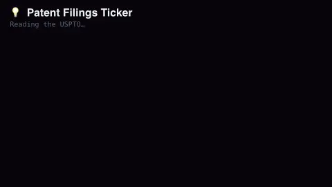 Patent Filings Ticker screensaver — Real patent filing activity, pipeline-fed.