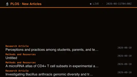 PLOS New Articles screensaver — Real newly-published PLOS articles, live.