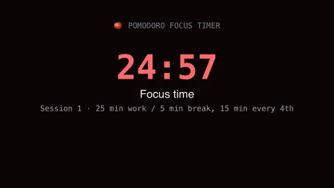 Pomodoro Focus Timer screensaver — A real live Pomodoro focus timer, cycling work and rest.