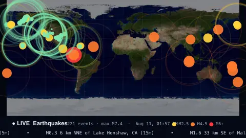 Live Earthquakes screensaver — The planet, shaking in real time.