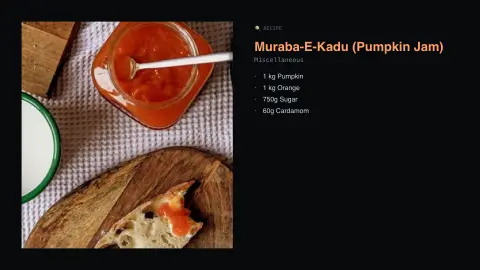 Recipe Showcase screensaver — A real dish, with its ingredients.
