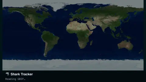 Shark Tracker screensaver — Recent verified shark sightings, world map.