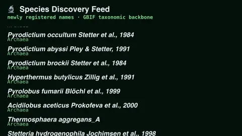 Species Discovery Feed screensaver — Live feed of newly described species.