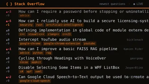 Stack Overflow screensaver — Live questions from developers.