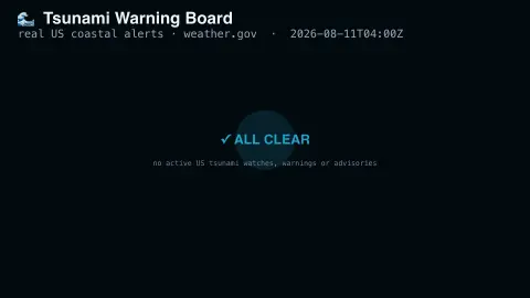 Tsunami Warning Board screensaver — Real active US tsunami alerts.