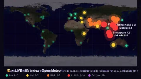 UV Index screensaver — The Sun's UV, city by city.