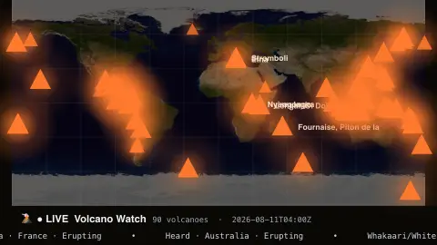 Volcano Watch screensaver — The world’s active volcanoes.