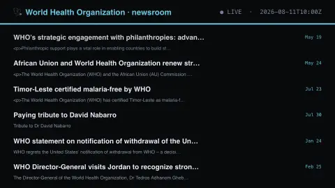 WHO Newsroom screensaver — Guidance, campaigns and statements.