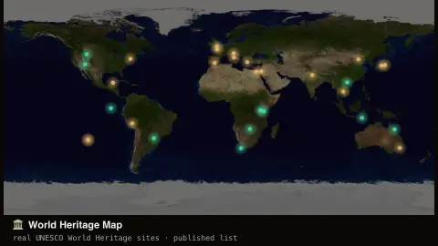 World Heritage Map screensaver — Real UNESCO World Heritage sites.
